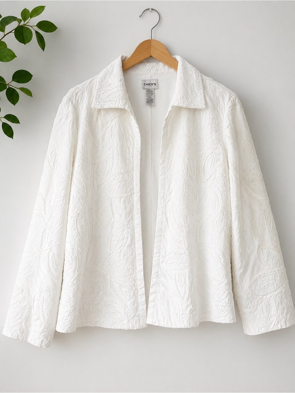 Chico's White Textured Open-Front Jacket - Picture 2 of 4